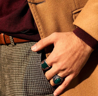 Zyan Gems | Unique Turkish Style Curved Ring with Green Onyx |  Sterling Silver Oxidized Ring