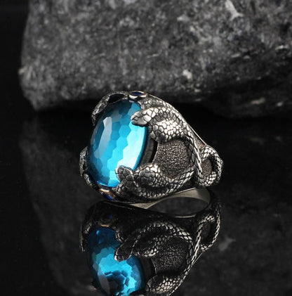 Zyan Gems | Unique Designed Snake Ring with S Blue Topaz|  Sterling Silver Oxidized Ring