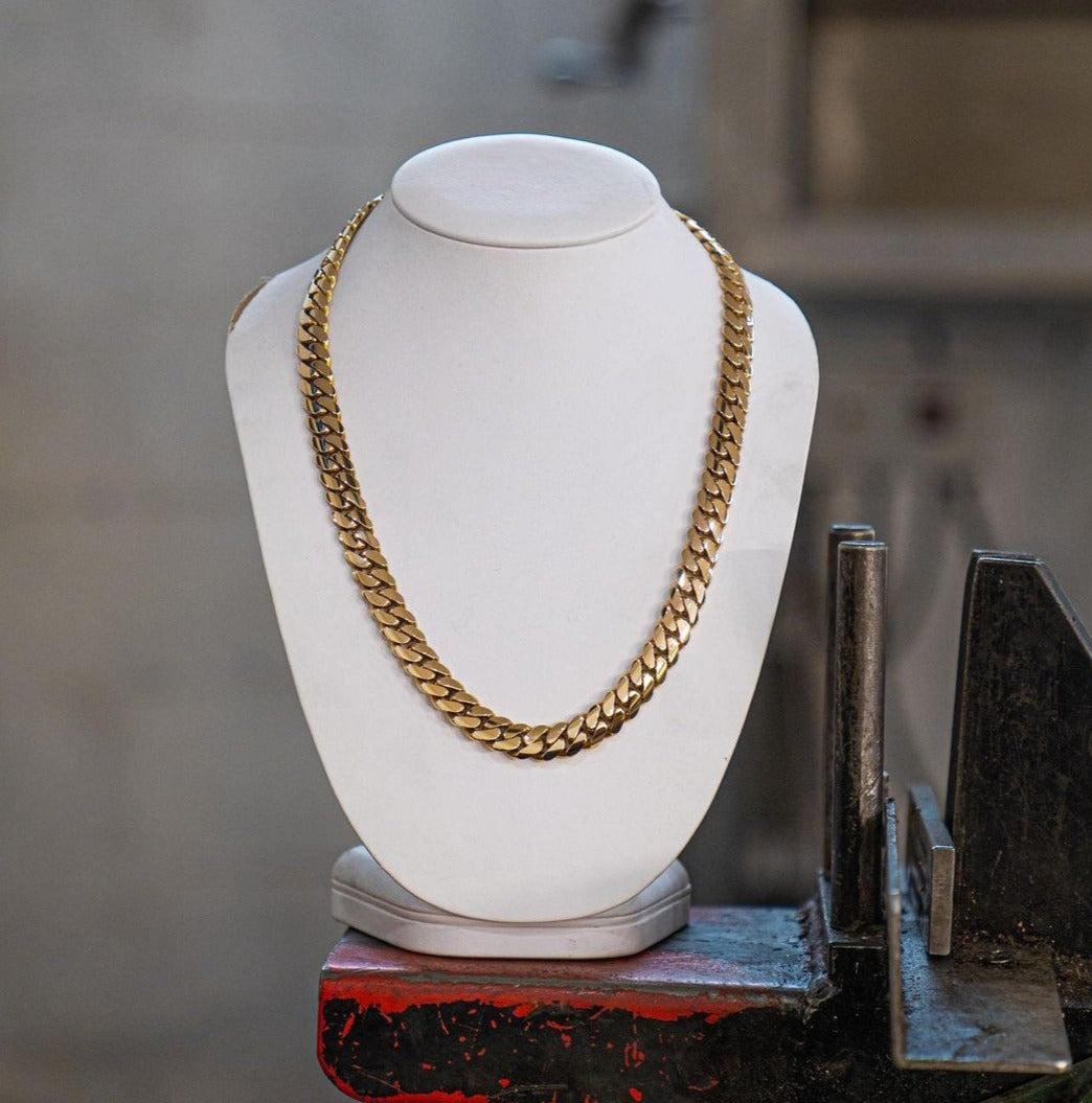 Zyan Gems | 12mm Wide Solid Miami Cuban Link Chain |  Gold Micron Plated  Sterling Silver Chain