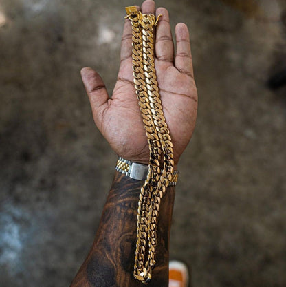 Zyan Gems | 12mm Wide Solid Miami Cuban Link Chain |  Gold Micron Plated  Sterling Silver Chain