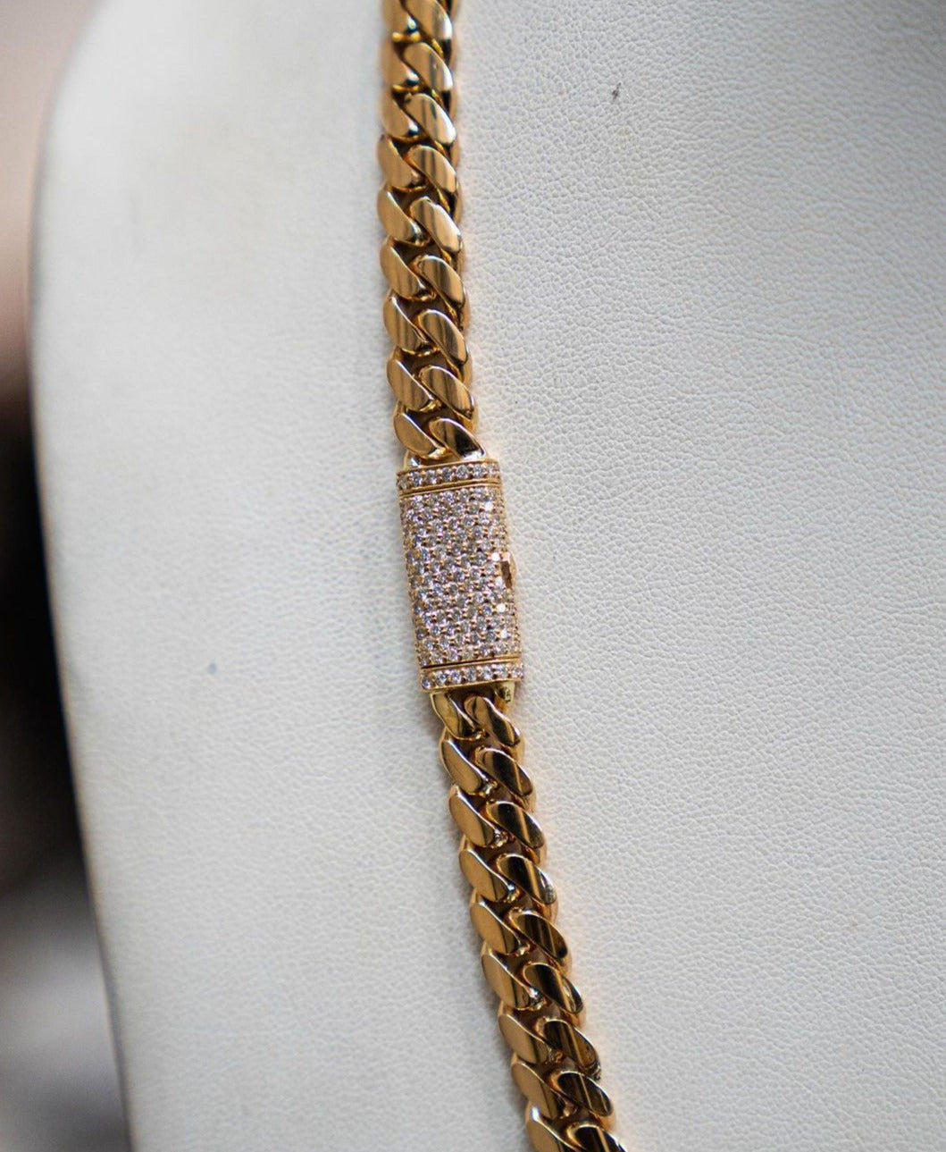 Zyan Gems | Solid 10mm Miami Cuban Link Chain with Iced Lock |  Gold Micron Plated on  Sterling Silver Chain with AAA+ Quality Swarovski Diamonds