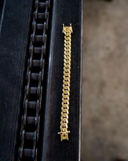 Zyan Gems | 12mm Wide Solid Miami Cuban Link Bracelet |  Gold Micron Plated  Sterling Silver Bracelet
