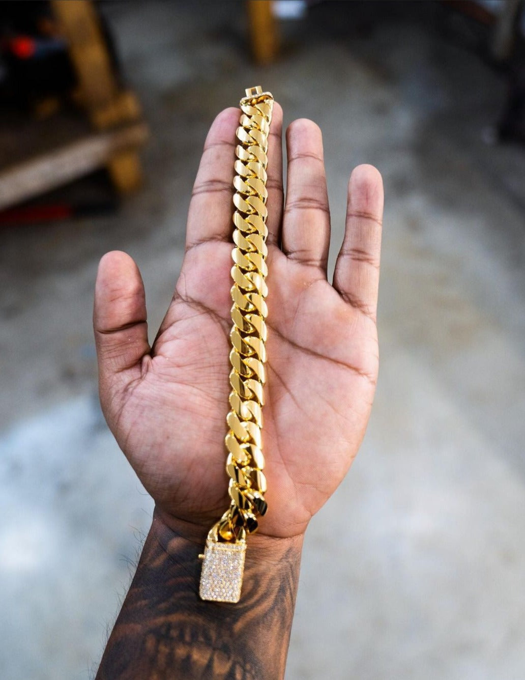 Zyan Gems | Solid 14mm Miami Cuban Link Bracelet with Iced Lock |  Gold Micron Plated on  Sterling Silver Bracelet with AAA+ Quality Swarovski Diamonds