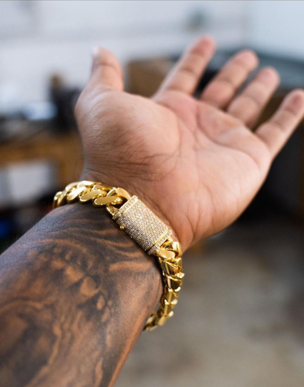 Zyan Gems | Solid 14mm Miami Cuban Link Bracelet with Iced Lock |  Gold Micron Plated on  Sterling Silver Bracelet with AAA+ Quality Swarovski Diamonds
