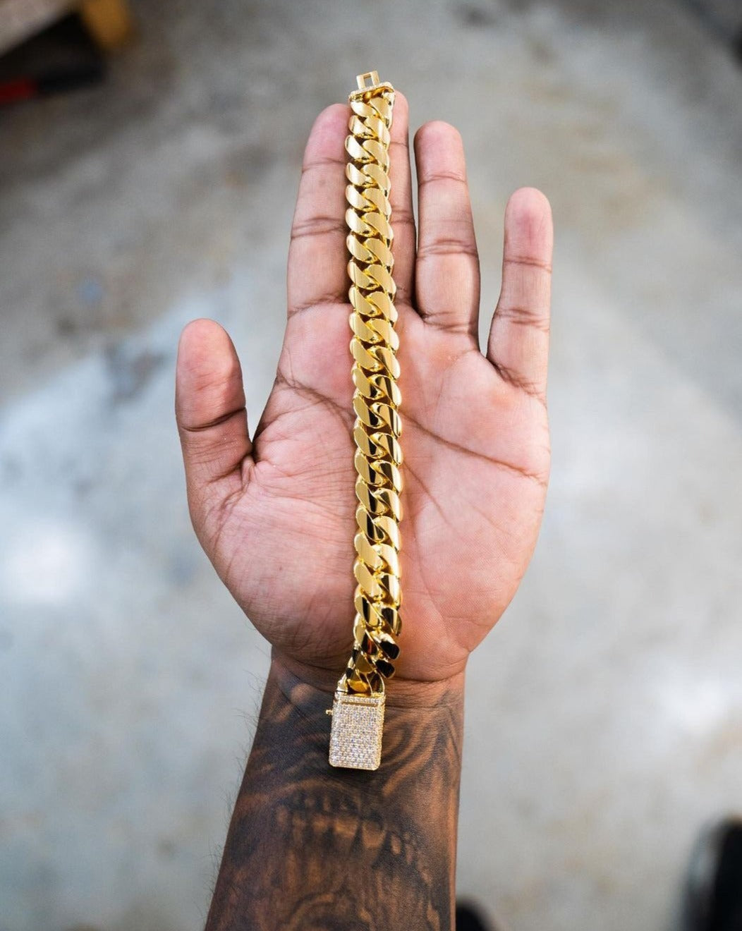 Zyan Gems | Solid 14mm Miami Cuban Link Bracelet with Iced Lock |  Gold Micron Plated on  Sterling Silver Bracelet with AAA+ Quality Swarovski Diamonds