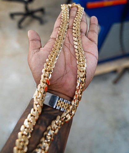 Zyan Gems | 14mm Wide Solid Miami Cuban Link Chain |  Gold Micron Plated  Sterling Silver Chain