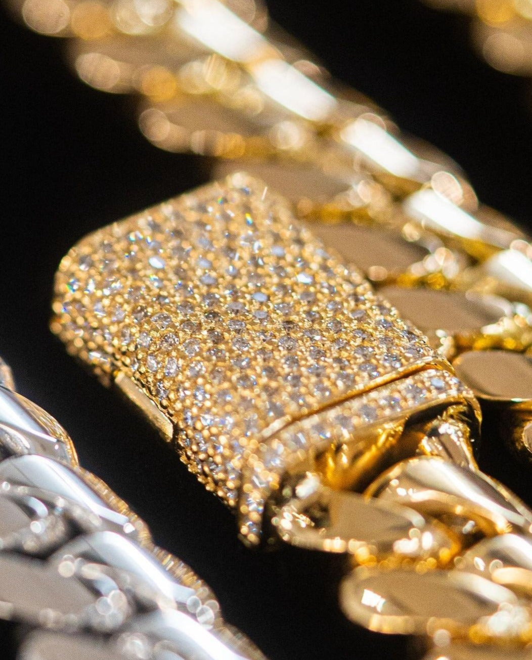 Zyan Gems | Solid 16mm Miami Cuban Link Chain with Iced Lock |  Gold Micron Plated on  Sterling Silver Chain with AAA+ Quality Swarovski Diamonds