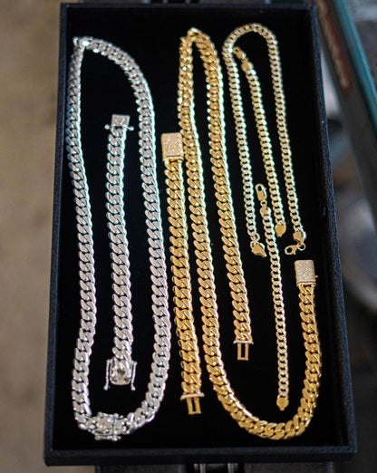 Zyan Gems | Solid 10mm Miami Cuban Link Chain with Iced Lock |  Gold Micron Plated on  Sterling Silver Chain with AAA+ Quality Swarovski Diamonds