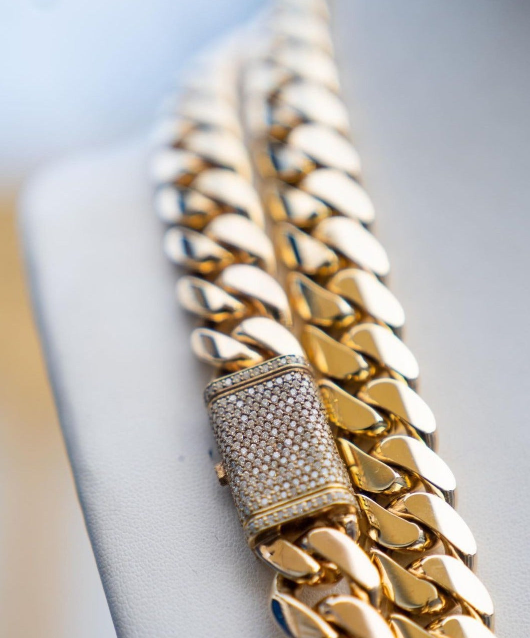 Zyan Gems | Solid 16mm Miami Cuban Link Chain with Iced Lock |  Gold Micron Plated on  Sterling Silver Chain with AAA+ Quality Swarovski Diamonds