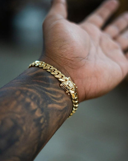 Zyan Gems | 10mm Wide Solid Miami Cuban Link Bracelet |  Gold Micron Plated  Sterling Silver Bracelet