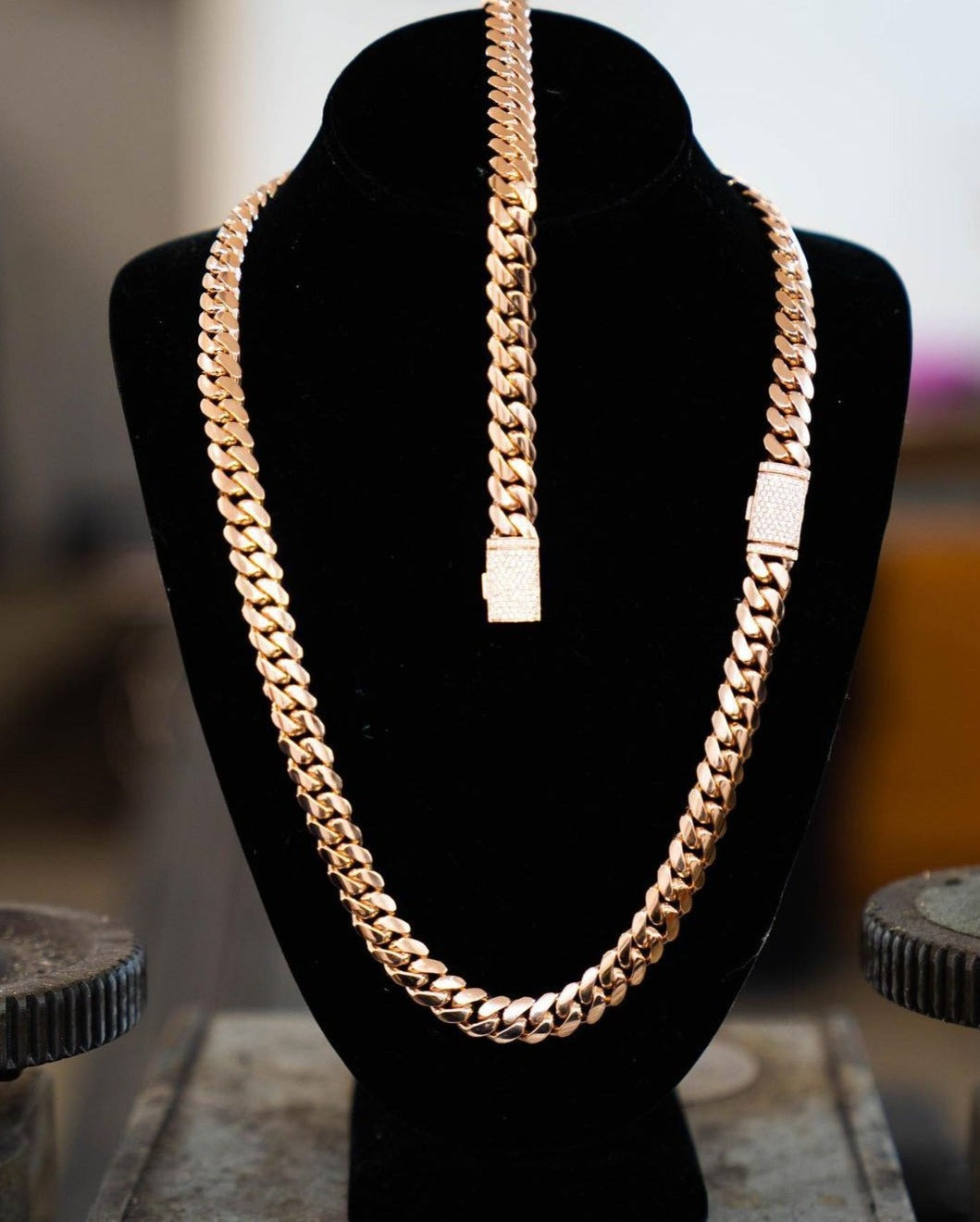Zyan Gems | Solid 12mm Miami Cuban Link Chain with Iced Lock |  Gold Micron Plated on  Sterling Silver Chain with AAA+ Quality Swarovski Diamonds