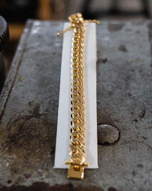 Zyan Gems | 14mm Wide Solid Miami Cuban Link Bracelet |  Gold Micron Plated  Sterling Silver Bracelet