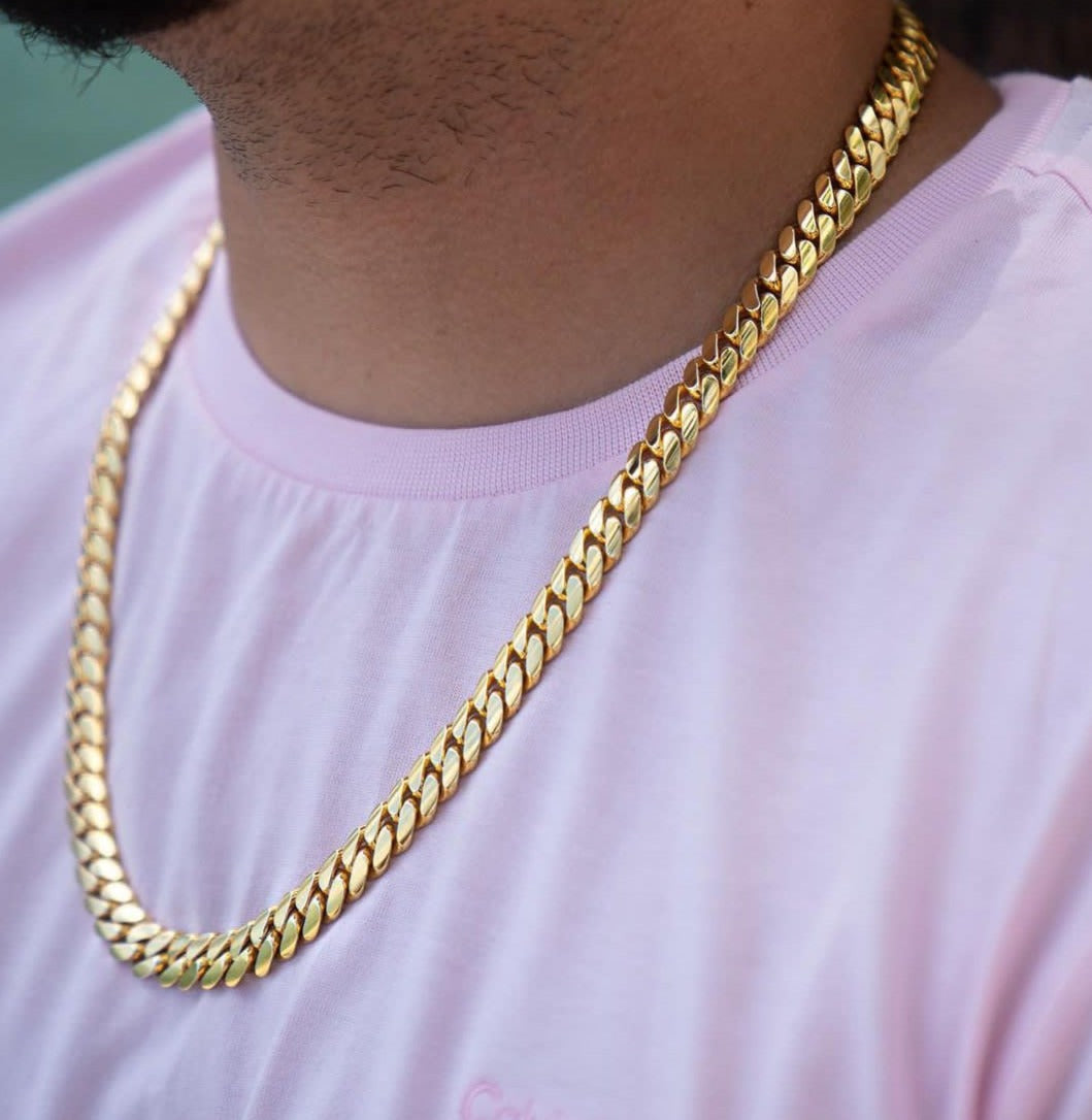 Zyan Gems | 12mm Wide Solid Miami Cuban Link Chain |  Gold Micron Plated  Sterling Silver Chain