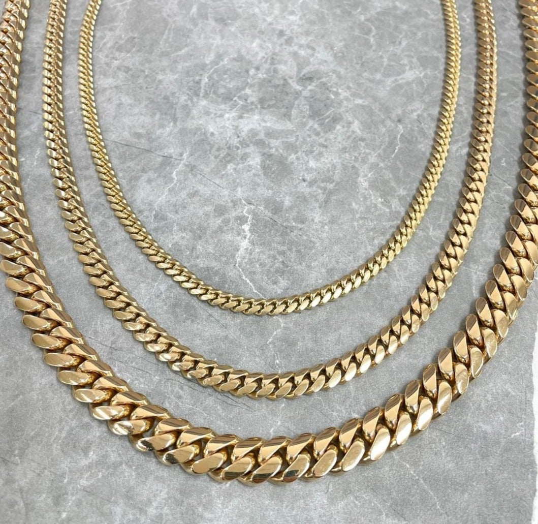 Zyan Gems | 14mm Wide Solid Miami Cuban Link Chain |  Gold Micron Plated  Sterling Silver Chain