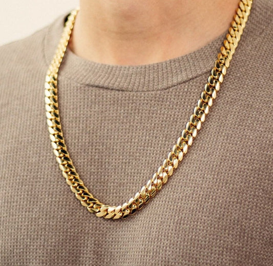 Zyan Gems | 12mm Wide Solid Miami Cuban Link Chain |  Gold Micron Plated  Sterling Silver Chain