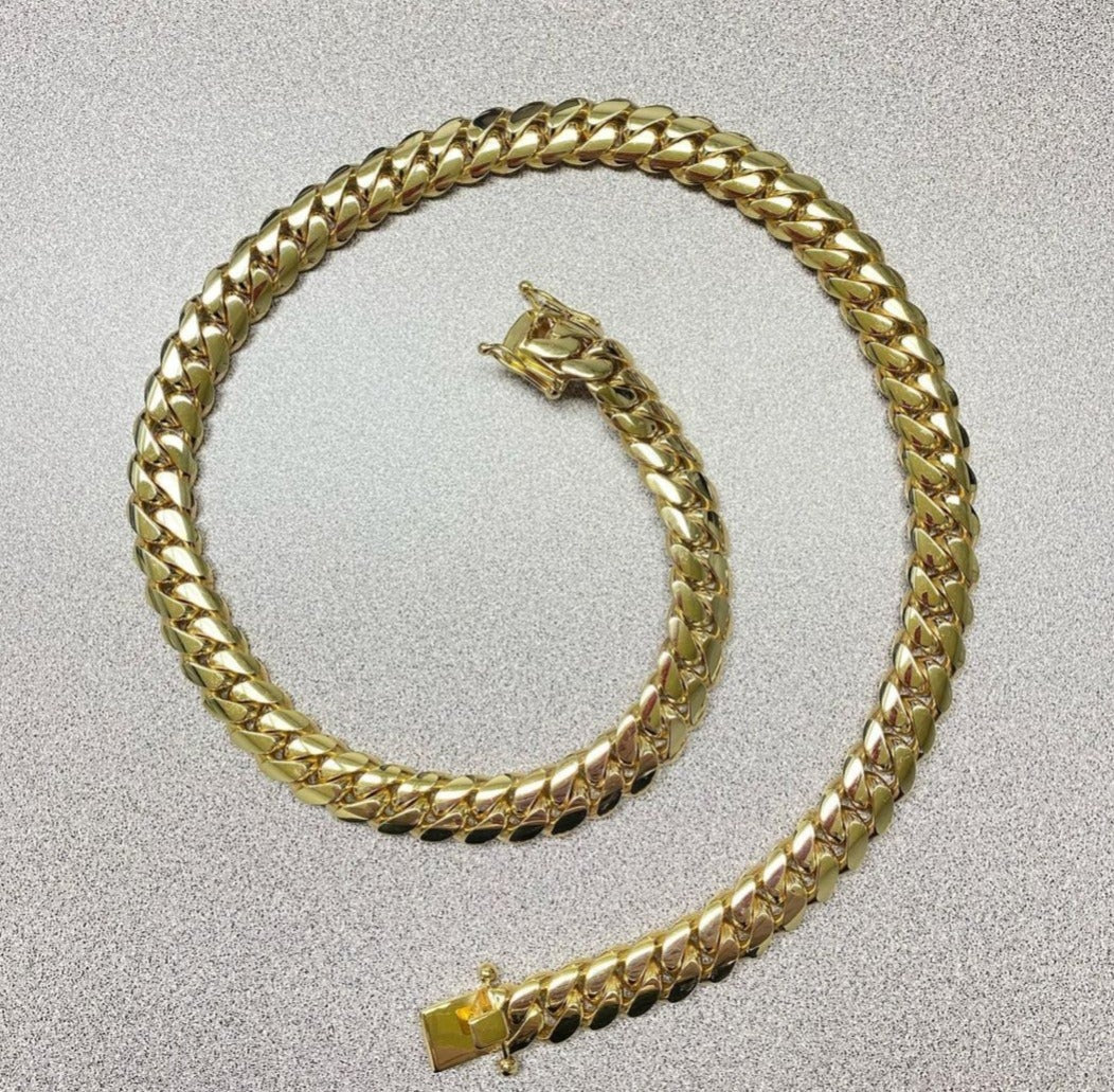 Zyan Gems | 14mm Wide Solid Miami Cuban Link Chain |  Gold Micron Plated  Sterling Silver Chain