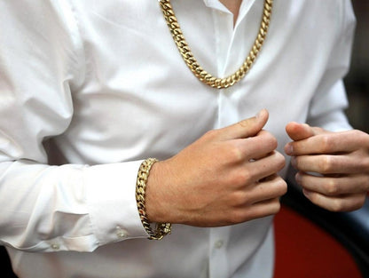 Zyan Gems | 12mm Wide Solid Miami Cuban Link Chain |  Gold Micron Plated  Sterling Silver Chain