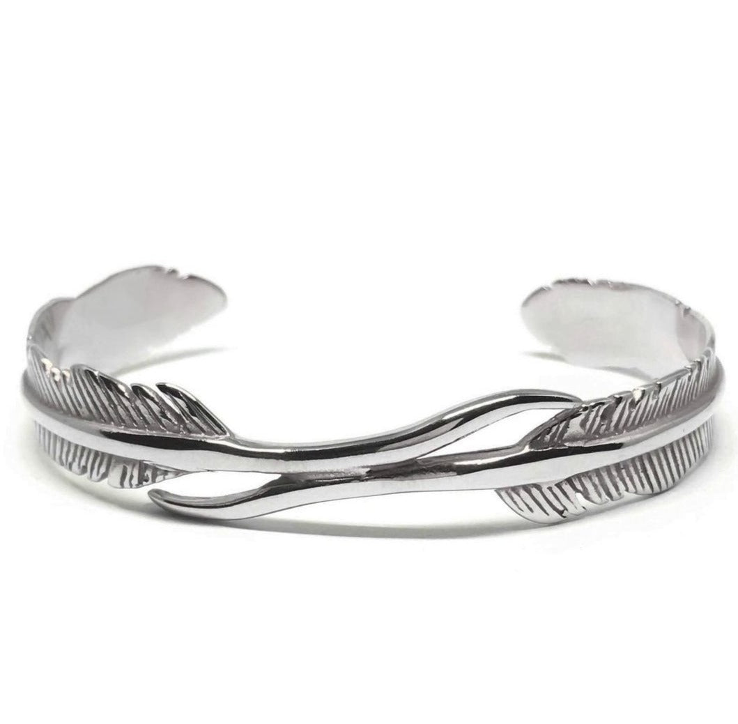 Zyan Gems | Unique Adjustable Feather Style Bangle/kadaa/Handcuff for Men & Boys |  Sterling Silver Bracelet