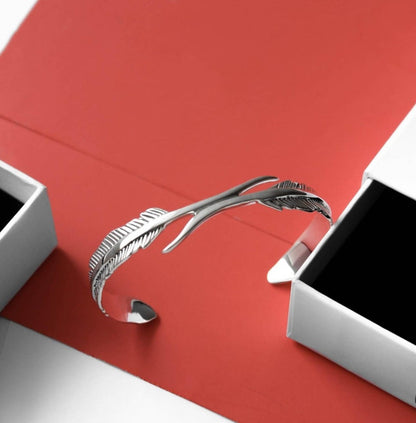Zyan Gems | Unique Adjustable Feather Style Bangle/kadaa/Handcuff for Men & Boys |  Sterling Silver Bracelet