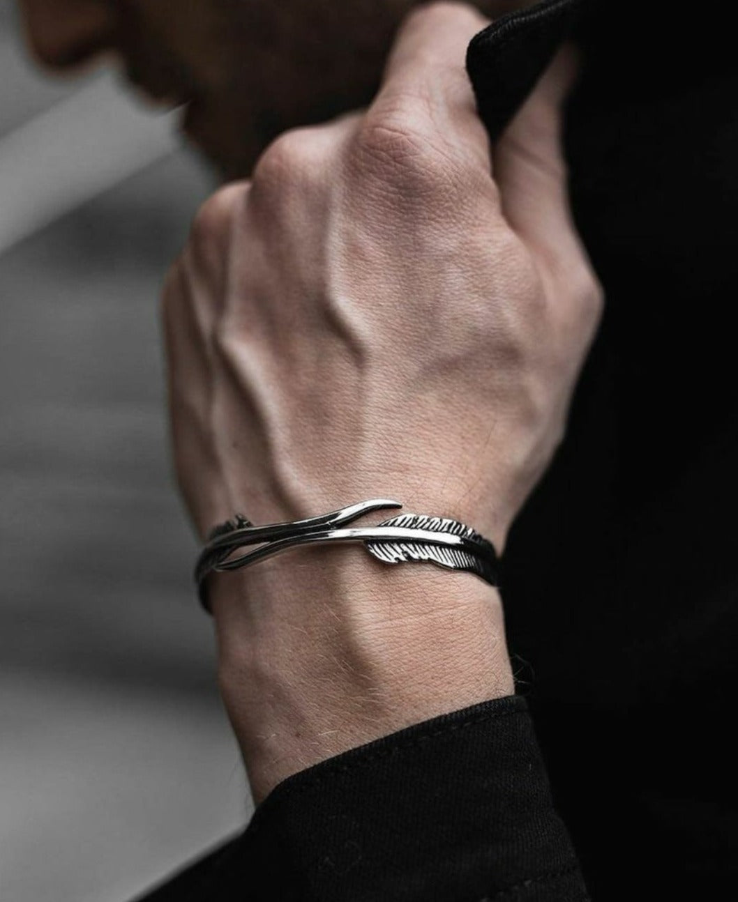 Zyan Gems | Unique Adjustable Feather Style Bangle/kadaa/Handcuff for Men & Boys |  Sterling Silver Bracelet