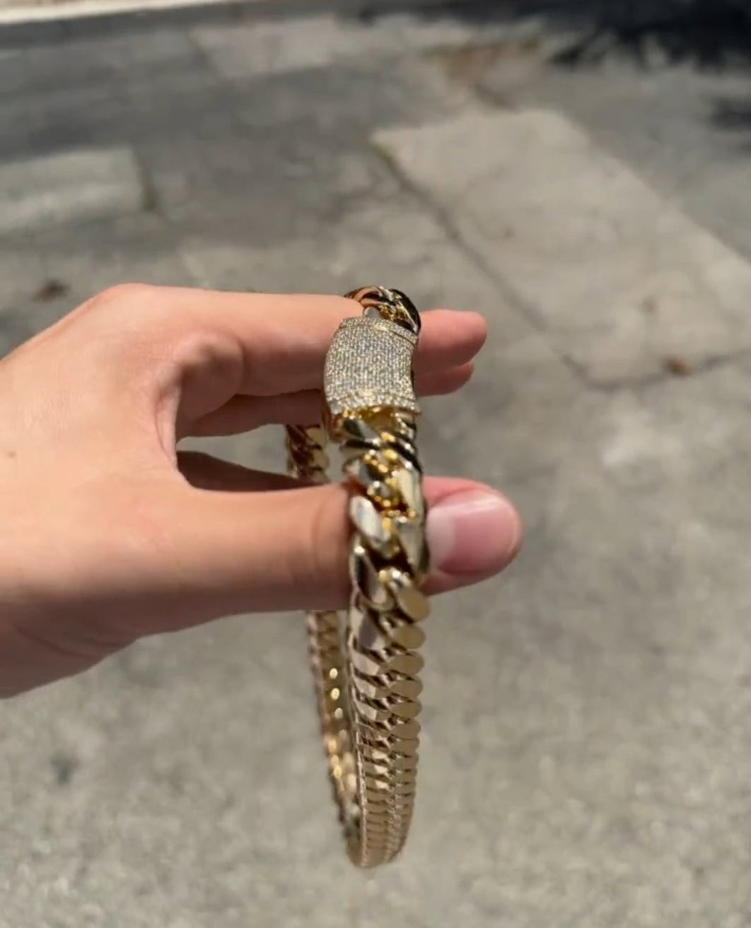 Zyan Gems | Custom 12mm Solid Miami Cuban Link Chain with Curved Iced Lock |  Gold Micron Plated  Sterling Silver Chain