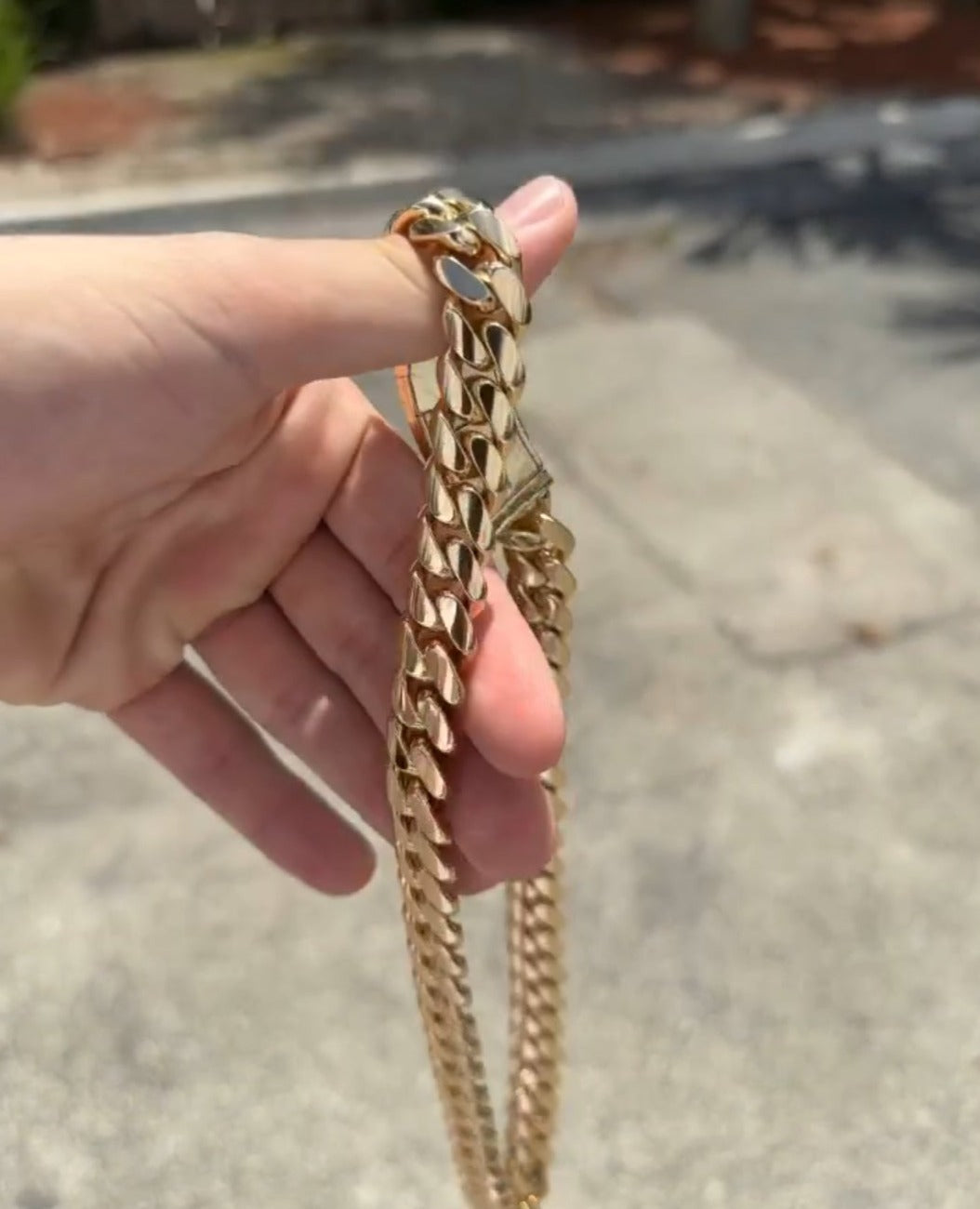 Zyan Gems | Custom 12mm Solid Miami Cuban Link Chain with Curved Iced Lock |  Gold Micron Plated  Sterling Silver Chain