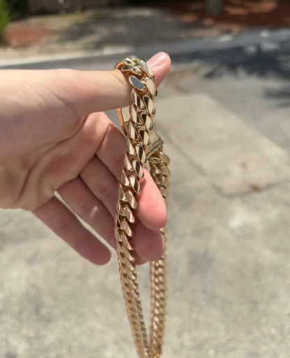 Zyan Gems | Custom 12mm Solid Miami Cuban Link Chain with Curved Iced Lock |  Gold Micron Plated  Sterling Silver Chain