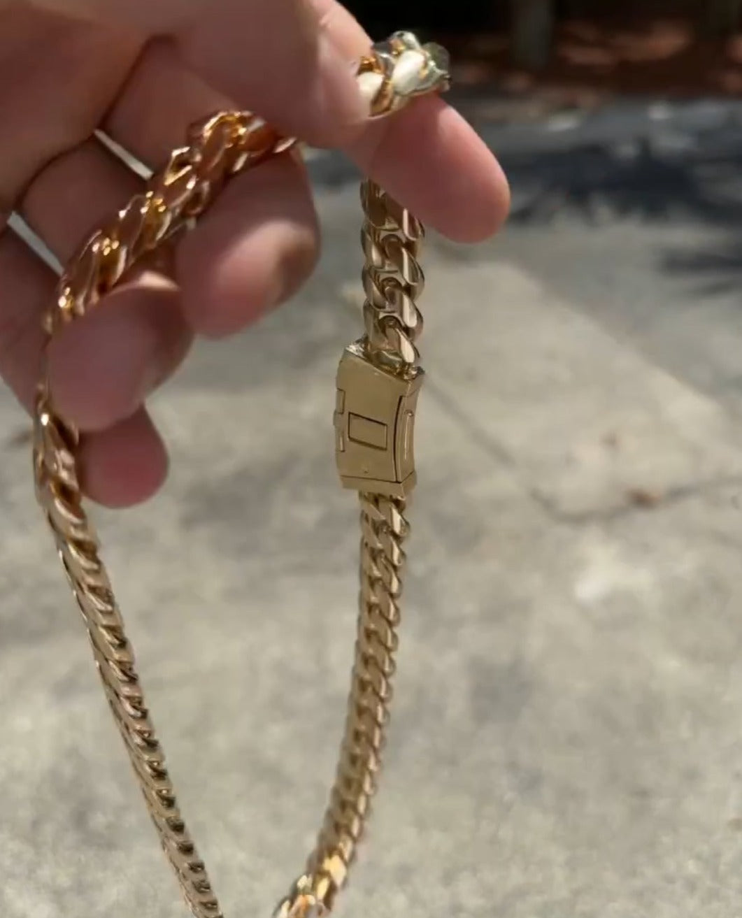 Zyan Gems | Custom 12mm Solid Miami Cuban Link Chain with Curved Iced Lock |  Gold Micron Plated  Sterling Silver Chain