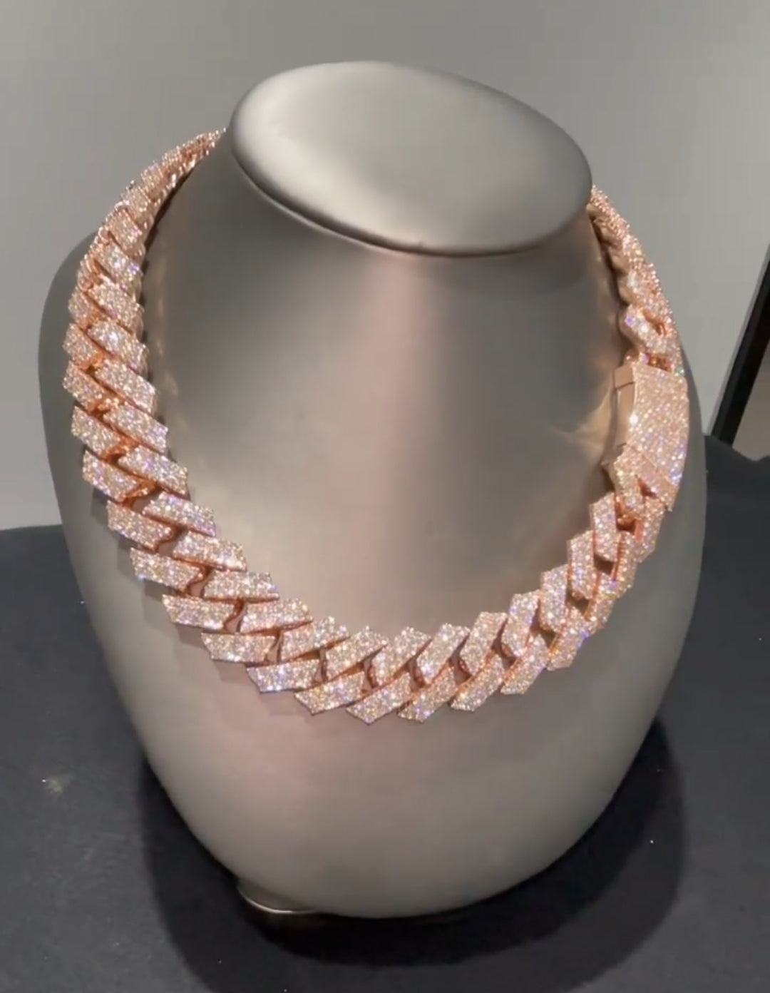 Zyan Gems | 18mm Wide Solid Miami Cuban Link Chain Studded WITH VVS Moissanite|  Rose Gold Micron Plated  Sterling Silver Chain