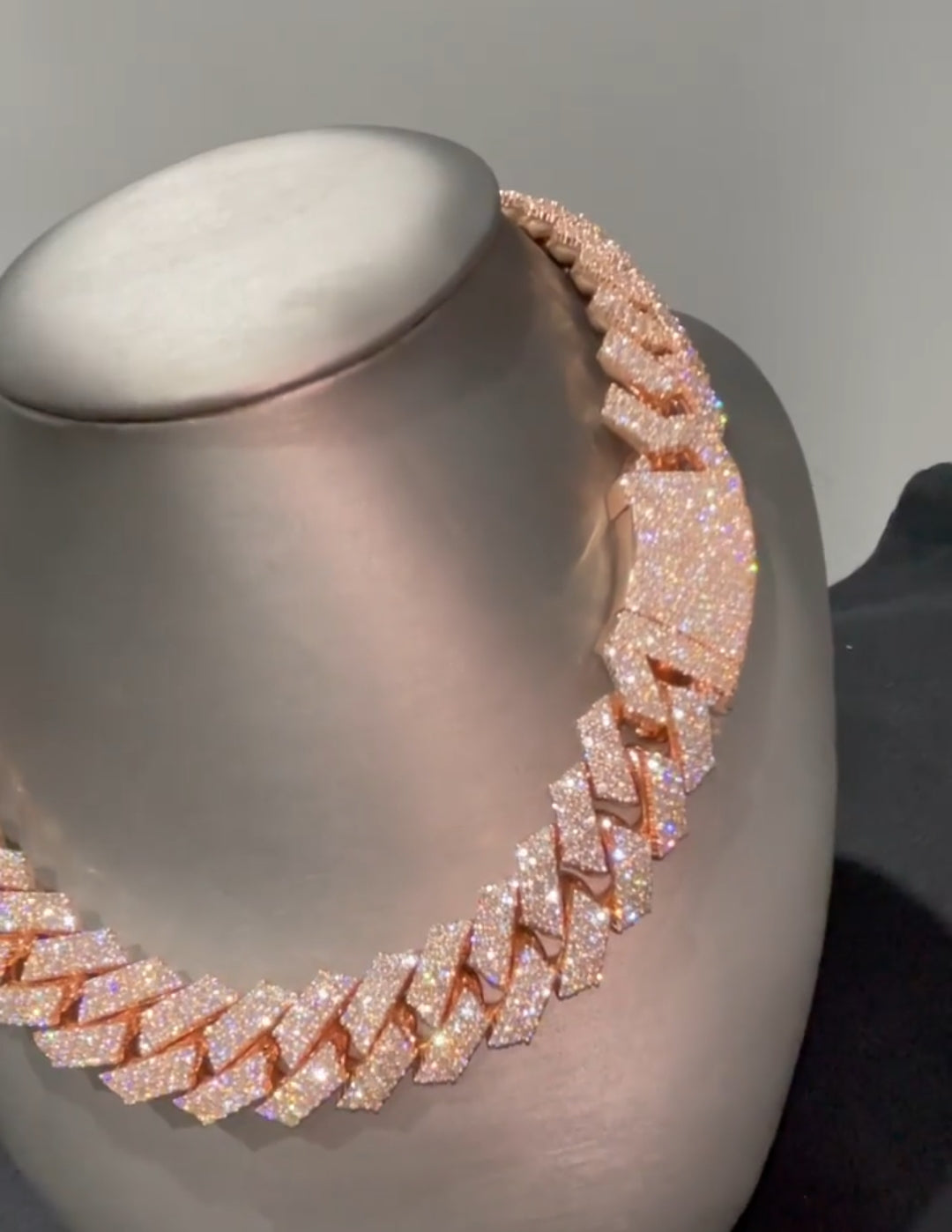 Zyan Gems | 18mm Wide Solid Miami Cuban Link Chain Studded WITH VVS Moissanite|  Rose Gold Micron Plated  Sterling Silver Chain