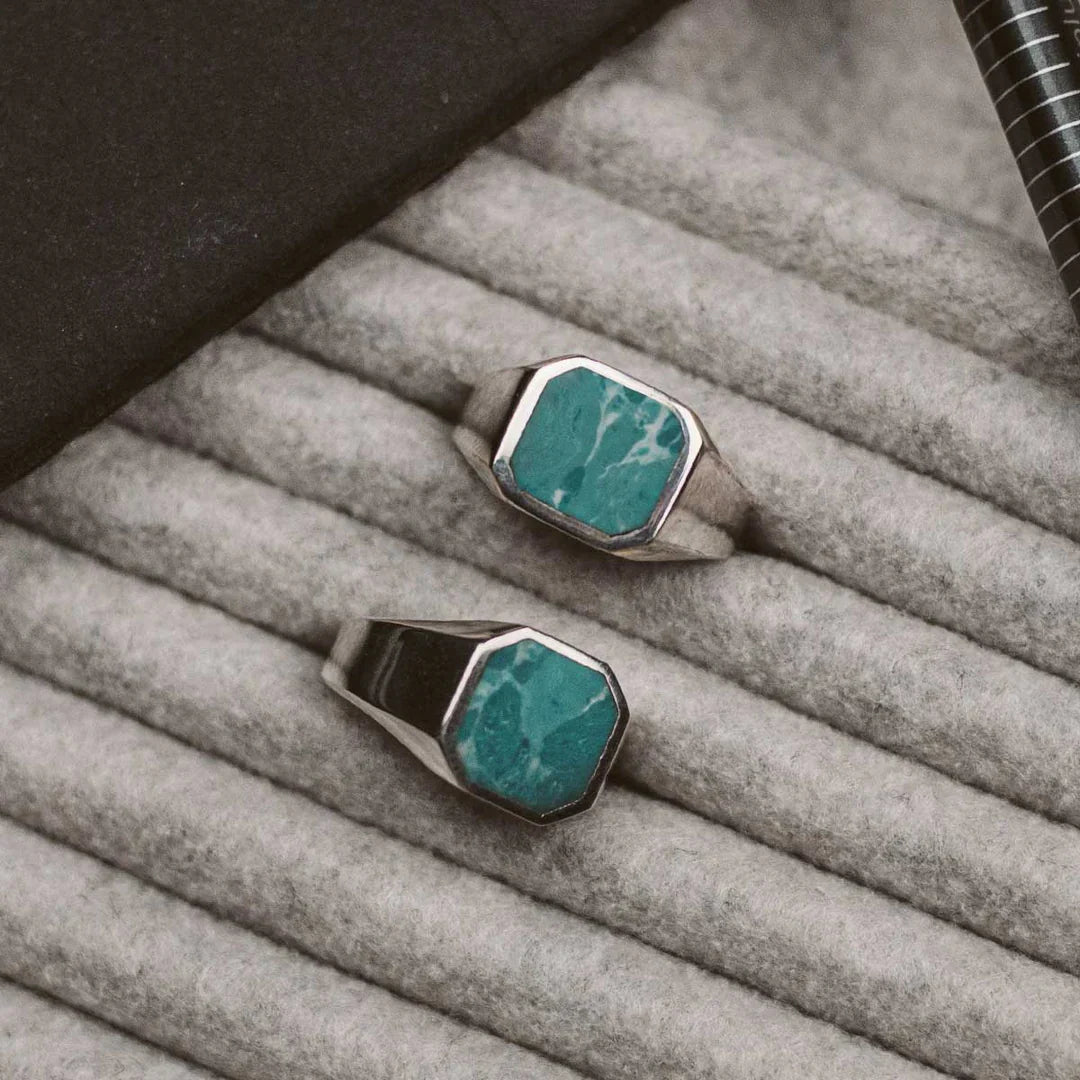Zyan Gems | Classic Signet Ring with Natural Blue Turquoise |  Sterling Silver Ring