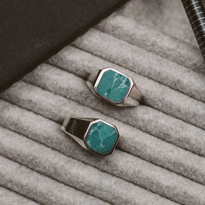 Zyan Gems | Classic Signet Ring with Natural Blue Turquoise |  Sterling Silver Ring