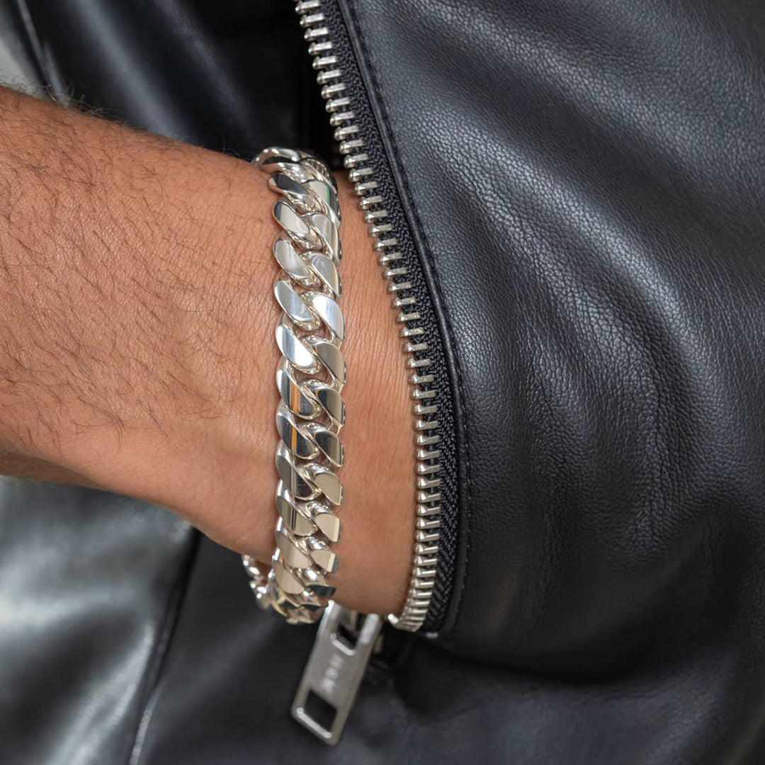 Zyan Gems | 14mm Wide Solid Miami Cuban Link Bracelet | Sterling Silver Bracelet