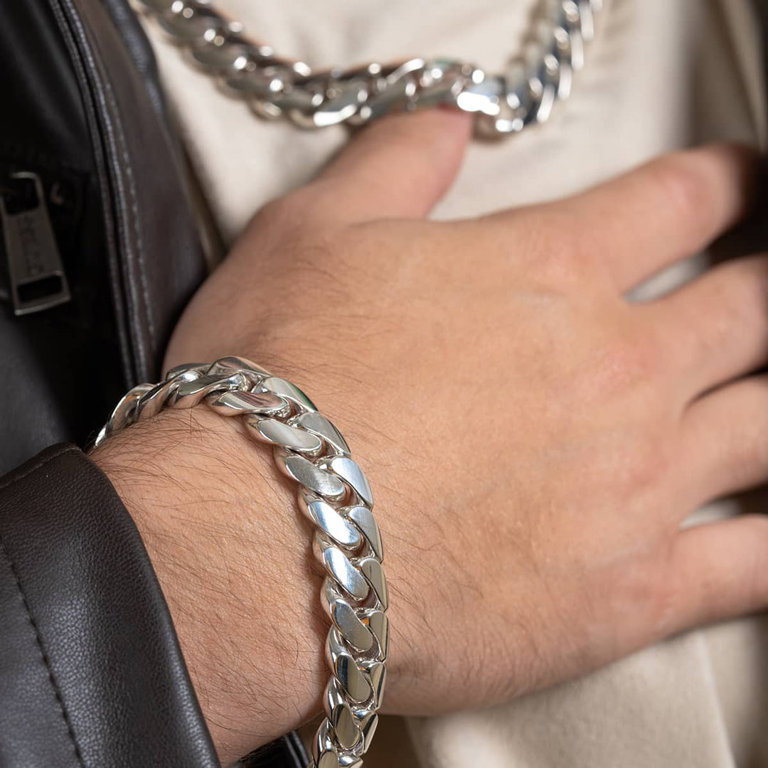 Zyan Gems | 16mm Wide Solid Miami Cuban Link Bracelet  Sterling Silver Bracelet