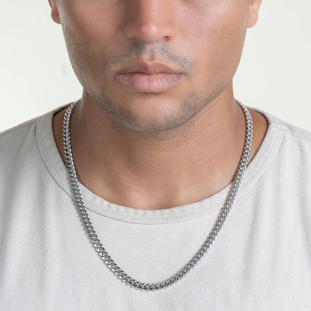 Zyan Gems | Solid 8mm Miami Cuban Link Chain with Plain Lock (Rhodium Plated) |  Sterling Silver Chain