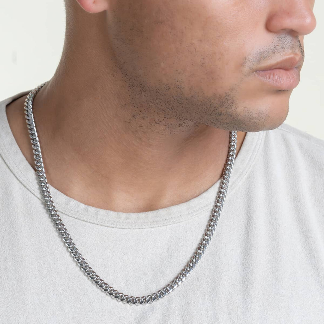 Zyan Gems | Solid 8mm Miami Cuban Link Chain with Plain Lock (Rhodium Plated) |  Sterling Silver Chain