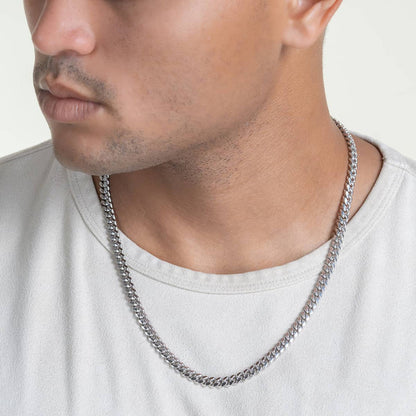 Zyan Gems | Solid 8mm Miami Cuban Link Chain with Plain Lock (Rhodium Plated) |  Sterling Silver Chain