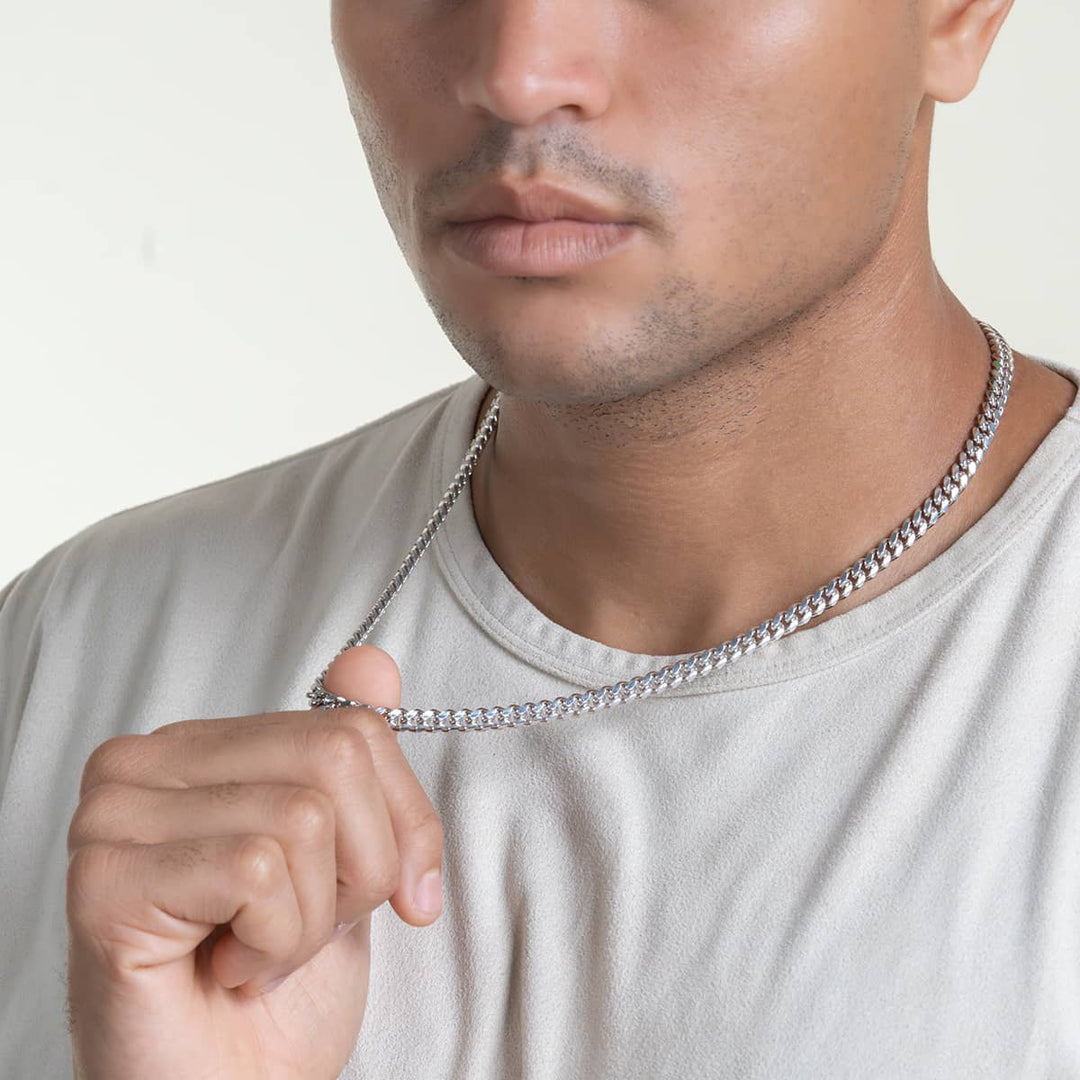 Zyan Gems | Solid 8mm Miami Cuban Link Chain with Plain Lock (Rhodium Plated) |  Sterling Silver Chain