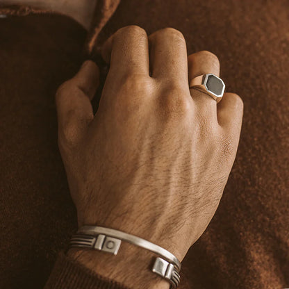 Zyan Gems | Classic Signet Ring with Natural Black Onyx |  Sterling Silver Ring