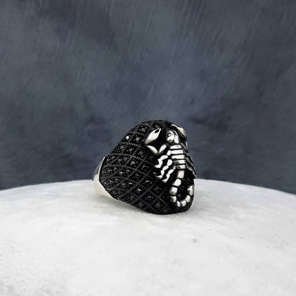 Zyan Gems | Unique Turkish Style Oxidised Silver Ring with Black Zircon|  Sterling Silver Oxidized Ring