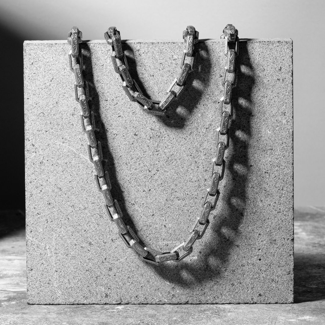Zyan Gems | Unique Vintage Artistry Ancient Oxidized Chain |  Sterling Silver Chain