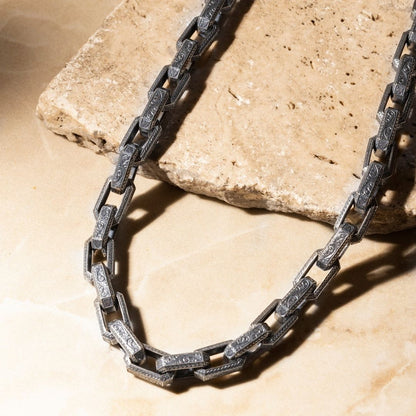 Zyan Gems | Unique Vintage Artistry Ancient Oxidized Chain |  Sterling Silver Chain