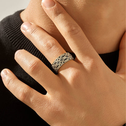 Zyan Gems | Exclusive Streamline Band Ring Studded with Black Swarovski for Men, Oxidized Sterling Silver  Ring | Jewellery for Men