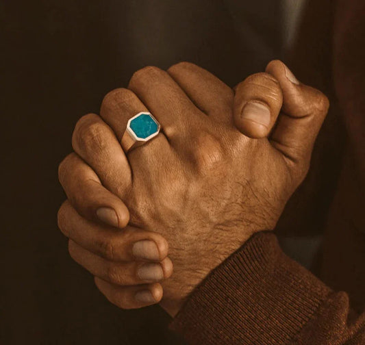 Zyan Gems | Classic Signet Ring with Natural Blue Turquoise |  Sterling Silver Ring