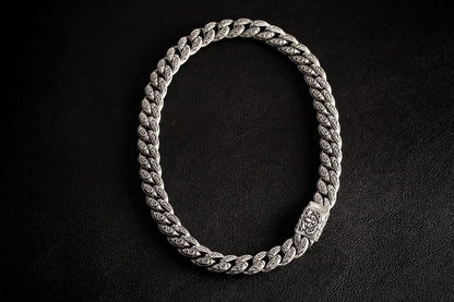 Zyan Gems | 16mm Wide Solid Floral Cuban Chain link Necklace | Oxidised  Sterling Silver Bracelet