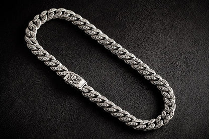 Zyan Gems | 16mm Wide Solid Floral Cuban Chain link Necklace | Oxidised  Sterling Silver Bracelet