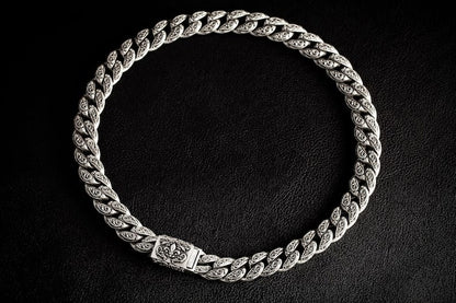 Zyan Gems | 16mm Wide Solid Floral Cuban Chain link Necklace | Oxidised  Sterling Silver Bracelet