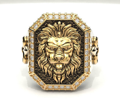 Zyan Gems | Unique Design Two Tone Lion Ring with Illuminati/ Evil Eye Symbol |  Gold Micron Plated  Sterling Silver Ring
