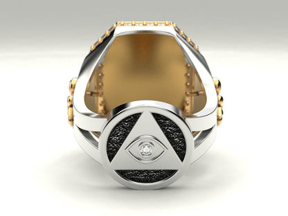 Zyan Gems | Unique Design Two Tone Lion Ring with Illuminati/ Evil Eye Symbol |  Gold Micron Plated  Sterling Silver Ring