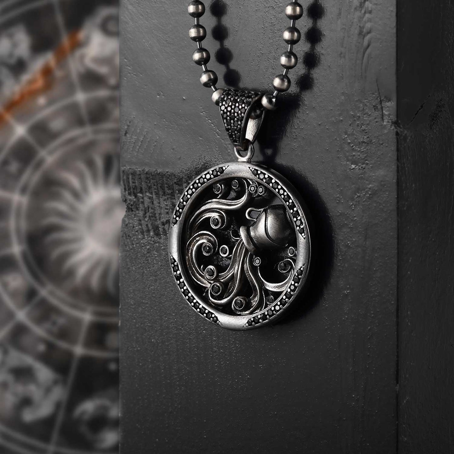 Zyan Gems | Unique Aquarius Zodiac Designed Pendant Studded with Black Zircons | Unisex  Sterling Silver Oxidized Pendant